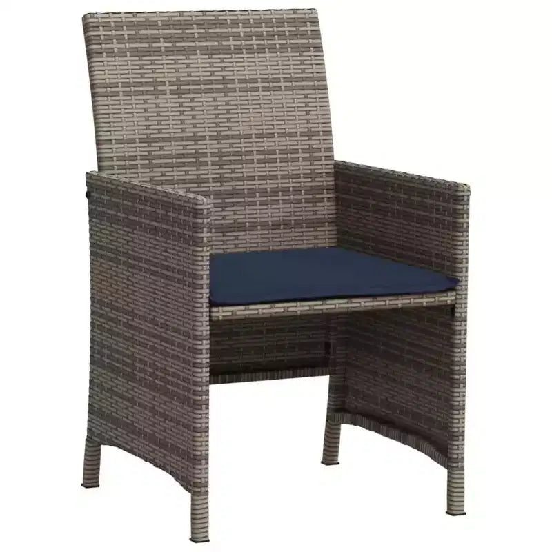 vidaXL 3 Piece Poly Rattan Bistro Set with Cushions - Gray Outdoor Patio Furniture with Tempered Glass Table and Comfortable Armchairs