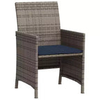 vidaXL 3 Piece Poly Rattan Bistro Set with Cushions - Gray Outdoor Patio Furniture with Tempered Glass Table and Comfortable Armchairs