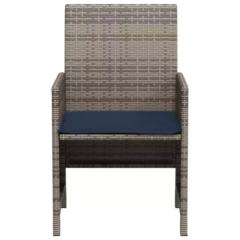 vidaXL 3 Piece Poly Rattan Bistro Set with Cushions - Gray Outdoor Patio Furniture with Tempered Glass Table and Comfortable Armchairs