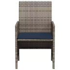 vidaXL 3 Piece Poly Rattan Bistro Set with Cushions - Gray Outdoor Patio Furniture with Tempered Glass Table and Comfortable Armchairs