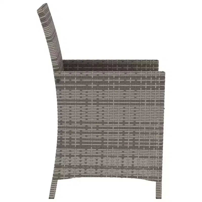 vidaXL 3 Piece Poly Rattan Bistro Set with Cushions - Gray Outdoor Patio Furniture with Tempered Glass Table and Comfortable Armchairs