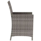 vidaXL 3 Piece Poly Rattan Bistro Set with Cushions - Gray Outdoor Patio Furniture with Tempered Glass Table and Comfortable Armchairs