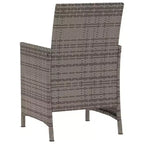 vidaXL 3 Piece Poly Rattan Bistro Set with Cushions - Gray Outdoor Patio Furniture with Tempered Glass Table and Comfortable Armchairs
