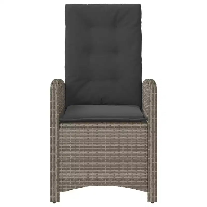 vidaXL 3-Piece Poly Rattan Bistro Set - Adjustable Reclining Chairs with Cushions & Round Table, Weather-Resistant, Gray/Navy Blue