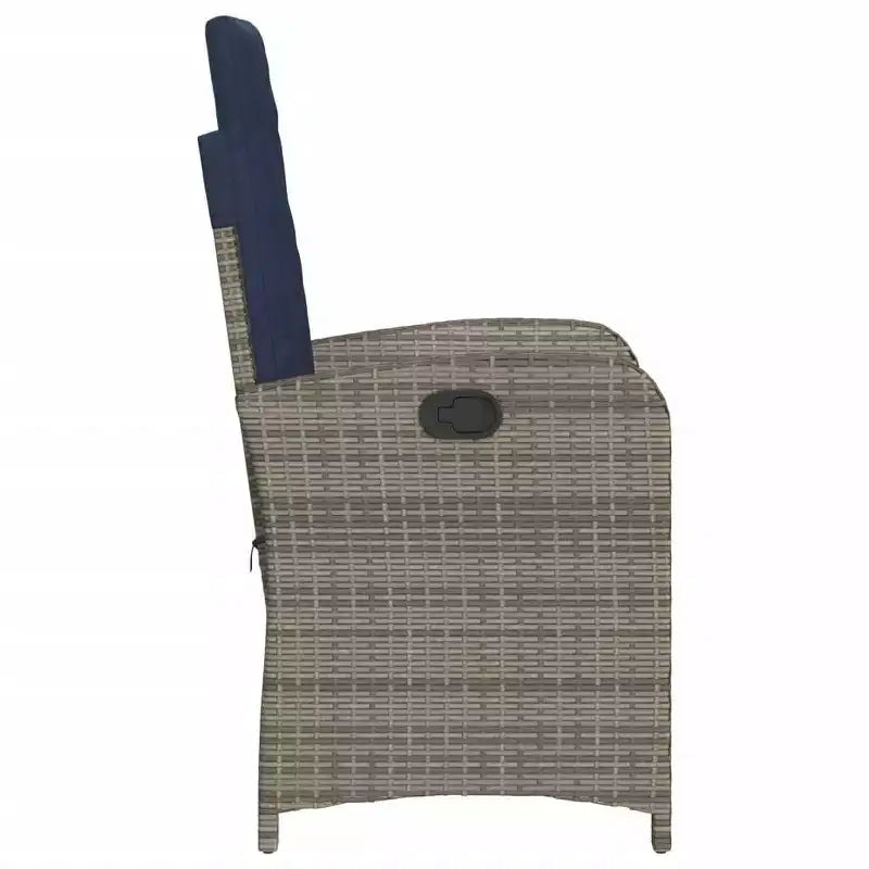 vidaXL 3-Piece Poly Rattan Bistro Set - Adjustable Reclining Chairs with Cushions & Round Table, Weather-Resistant, Gray/Navy Blue
