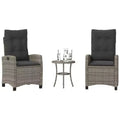 vidaXL 3-Piece Bistro Set with Adjustable Chairs & Cushions - Gray Poly Rattan, Navy Seat Cover, Weather-Resistant Outdoor Patio Furniture