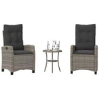 vidaXL 3-Piece Bistro Set with Adjustable Chairs & Cushions - Gray Poly Rattan, Navy Seat Cover, Weather-Resistant Outdoor Patio Furniture