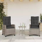 vidaXL 3-Piece Bistro Set with Adjustable Chairs & Cushions - Gray Poly Rattan, Navy Seat Cover, Weather-Resistant Outdoor Patio Furniture