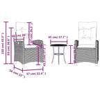 vidaXL 3-Piece Bistro Set with Adjustable Chairs & Cushions - Gray Poly Rattan, Navy Seat Cover, Weather-Resistant Outdoor Patio Furniture