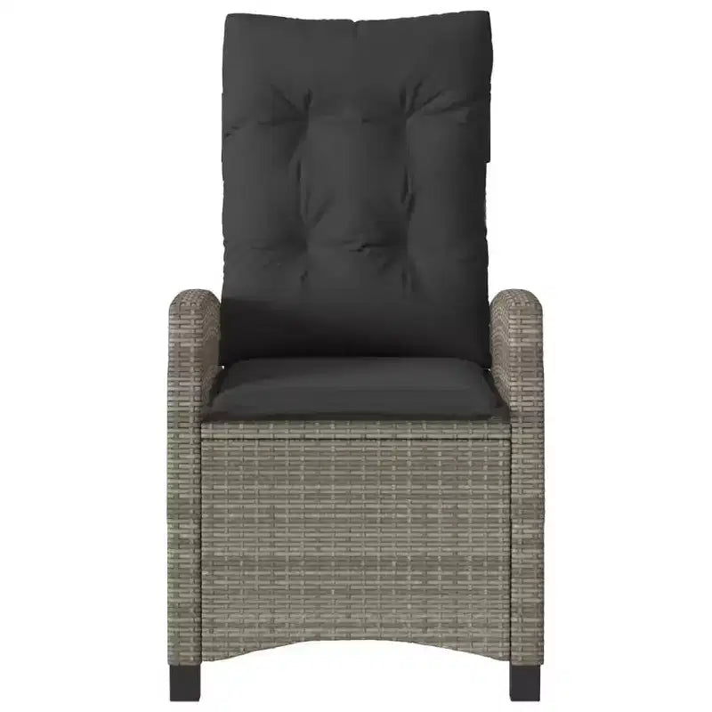 vidaXL 3-Piece Bistro Set with Adjustable Chairs & Cushions - Gray Poly Rattan, Navy Seat Cover, Weather-Resistant Outdoor Patio Furniture