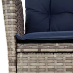 vidaXL 3 Piece Bistro Set with Reclining Chairs - Gray Poly Rattan, Navy Blue Cushions, Adjustable Backrest for Outdoor, Garden, Patio