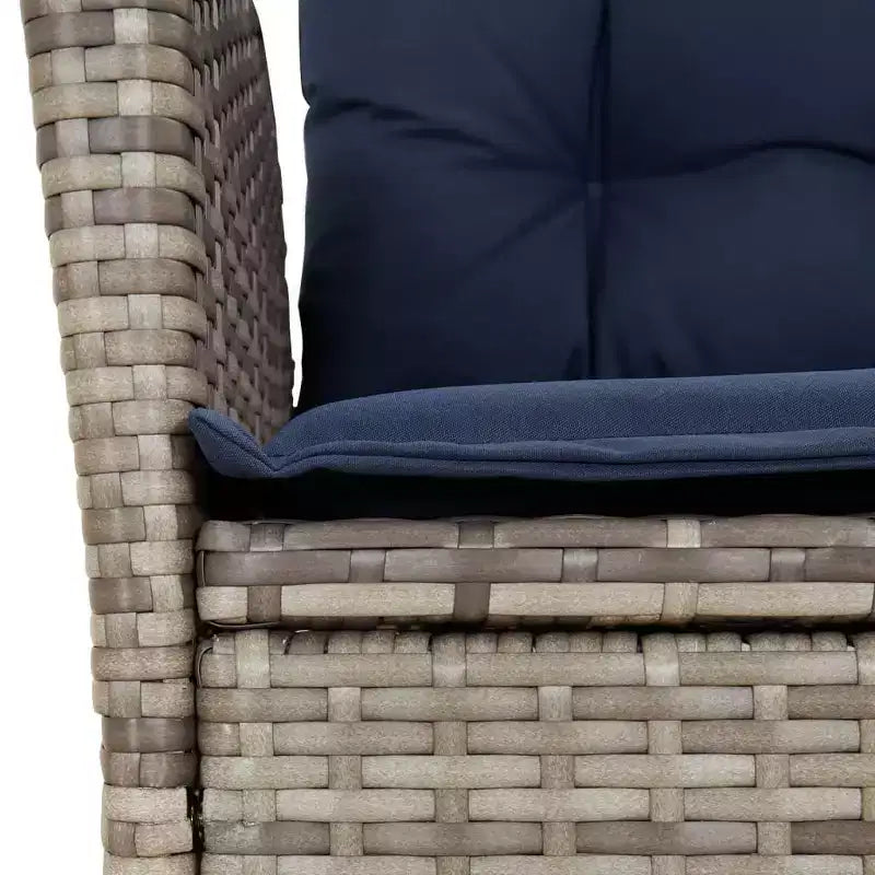 vidaXL 3 Piece Bistro Set with Reclining Chairs - Gray Poly Rattan, Navy Blue Cushions, Adjustable Backrest for Outdoor, Garden, Patio