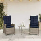 vidaXL 3 Piece Bistro Set with Reclining Chairs - Gray Poly Rattan, Navy Blue Cushions, Adjustable Backrest for Outdoor, Garden, Patio