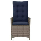 vidaXL 3 Piece Bistro Set with Reclining Chairs - Gray Poly Rattan, Navy Blue Cushions, Adjustable Backrest for Outdoor, Garden, Patio