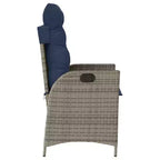 vidaXL 3 Piece Bistro Set with Reclining Chairs - Gray Poly Rattan, Navy Blue Cushions, Adjustable Backrest for Outdoor, Garden, Patio