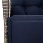 vidaXL 3-Piece Poly Rattan Bistro Set with Reclining Chairs - Gray Lounge Furniture with Navy Cushions for Garden, Patio, Balcony