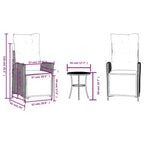 vidaXL 3-Piece Poly Rattan Bistro Set with Reclining Chairs - Gray Lounge Furniture with Navy Cushions for Garden, Patio, Balcony