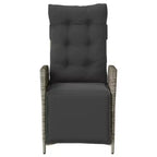 vidaXL 3-Piece Poly Rattan Bistro Set with Reclining Chairs - Gray Lounge Furniture with Navy Cushions for Garden, Patio, Balcony