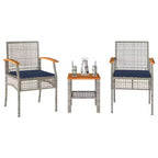 vidaXL 3 Piece Bistro Set with Cushions Gray Poly Rattan Acacia Wood