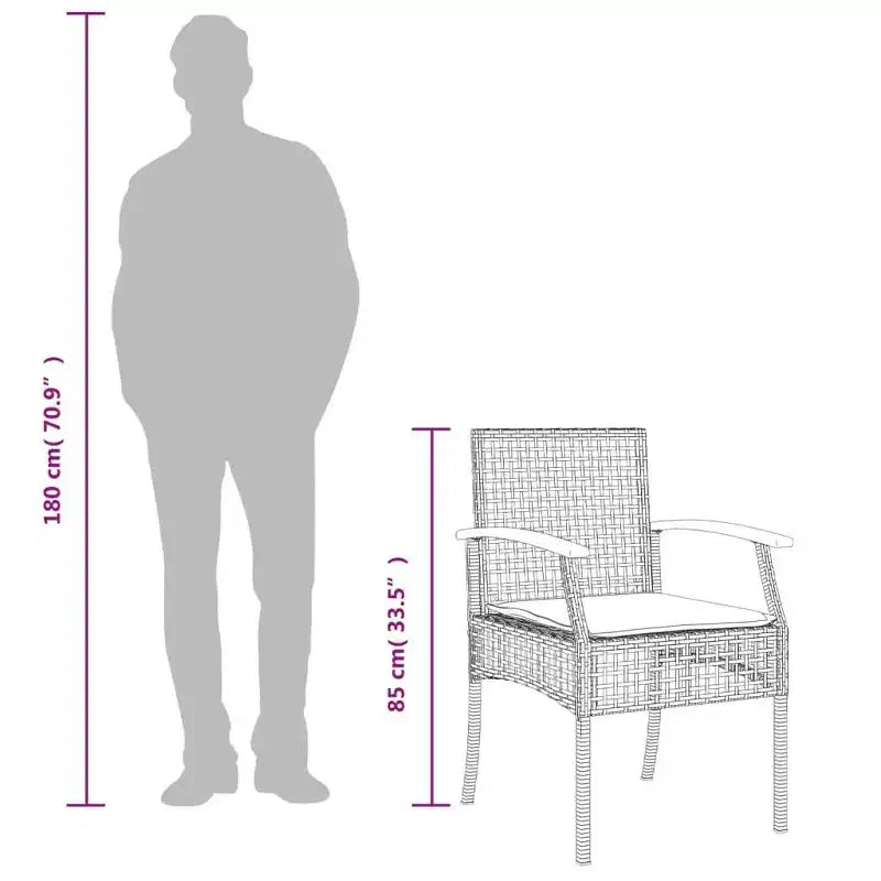 vidaXL 3 Piece Bistro Set with Cushions Gray Poly Rattan Acacia Wood