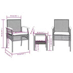 vidaXL 3 Piece Bistro Set with Cushions Gray Poly Rattan Acacia Wood
