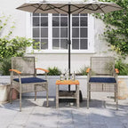 vidaXL 3 Piece Bistro Set with Cushions Gray Poly Rattan Acacia Wood