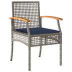 vidaXL 3 Piece Bistro Set with Cushions Gray Poly Rattan Acacia Wood