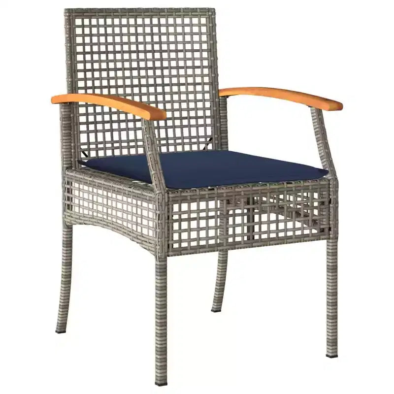 vidaXL 3 Piece Bistro Set with Cushions Gray Poly Rattan Acacia Wood
