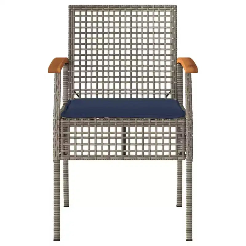 vidaXL 3 Piece Bistro Set with Cushions Gray Poly Rattan Acacia Wood