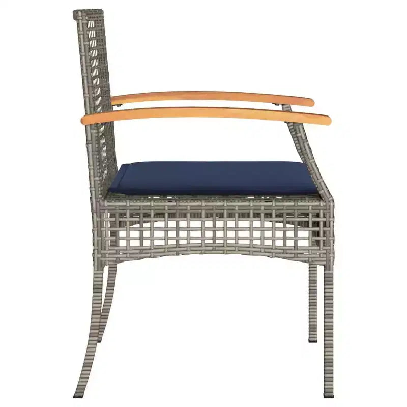 vidaXL 3 Piece Bistro Set with Cushions Gray Poly Rattan Acacia Wood