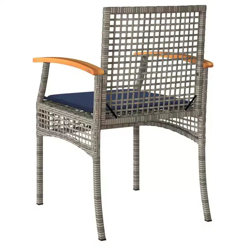 vidaXL 3 Piece Bistro Set with Cushions Gray Poly Rattan Acacia Wood