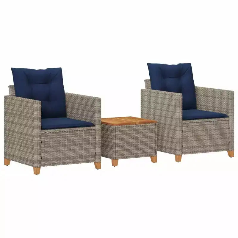 vidaXL Patio Bistro Set Grey PE Rattan Medium Adjustable Feet