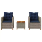 vidaXL Patio Bistro Set Grey PE Rattan Medium Adjustable Feet
