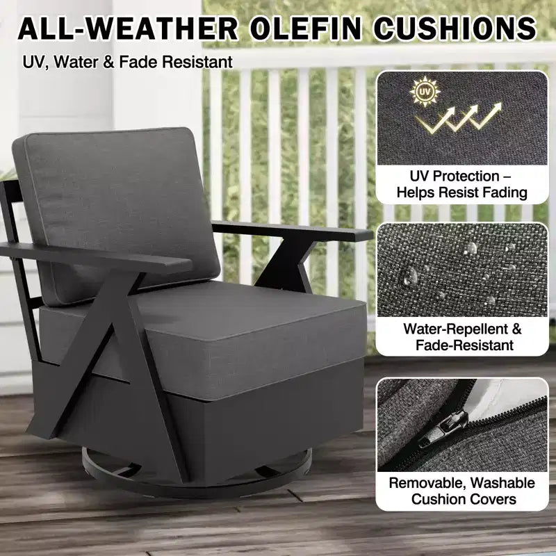 EAGLE PEAK Urban Slate 3 PCS Outdoor Bistro Set with Modern Swivel Rocking Chairs and Table