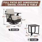 EAGLE PEAK Urban Slate 3 PCS Outdoor Bistro Set with Modern Swivel Rocking Chairs and Table