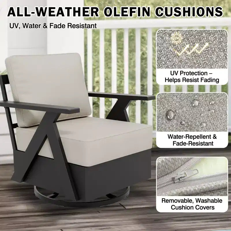 EAGLE PEAK Urban Slate 3 PCS Outdoor Bistro Set with Modern Swivel Rocking Chairs and Table