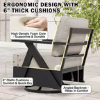 EAGLE PEAK Urban Slate 3 PCS Outdoor Bistro Set with Modern Swivel Rocking Chairs and Table
