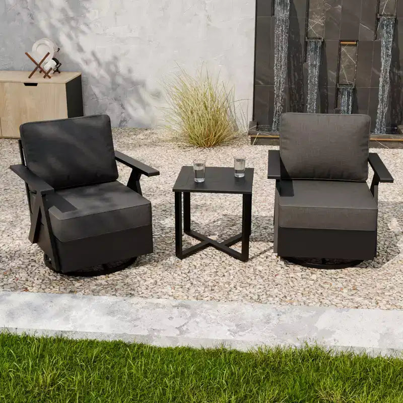 EAGLE PEAK Urban Slate 3 PCS Outdoor Bistro Set with Modern Swivel Rocking Chairs and Table