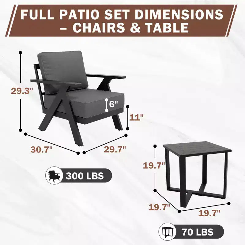 EAGLE PEAK Urban Slate 3 PCS Outdoor Bistro Set with Modern Patio Chairs and Table