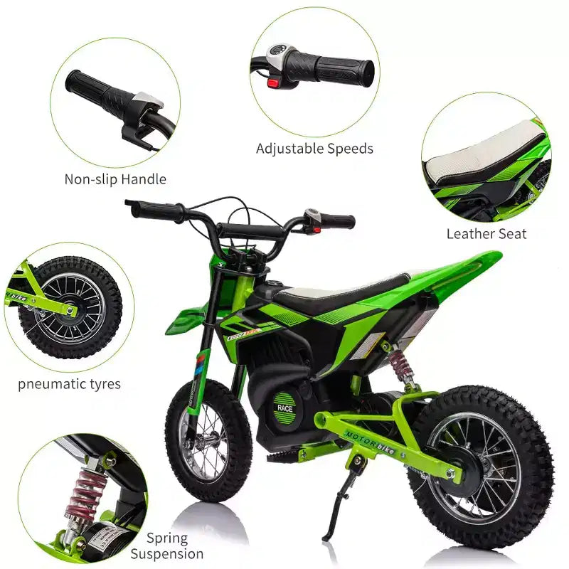 24V Kids Ride on Electric Off-Road Motorcycle,250W Motor 13.6MPH Fast Speed Dirt Bike Motocross,Leather Seat,Twist Grip Throttle,Metal Suspension