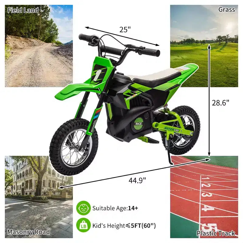 24V Kids Ride on Electric Off-Road Motorcycle,250W Motor 13.6MPH Fast Speed Dirt Bike Motocross,Leather Seat,Twist Grip Throttle,Metal Suspension