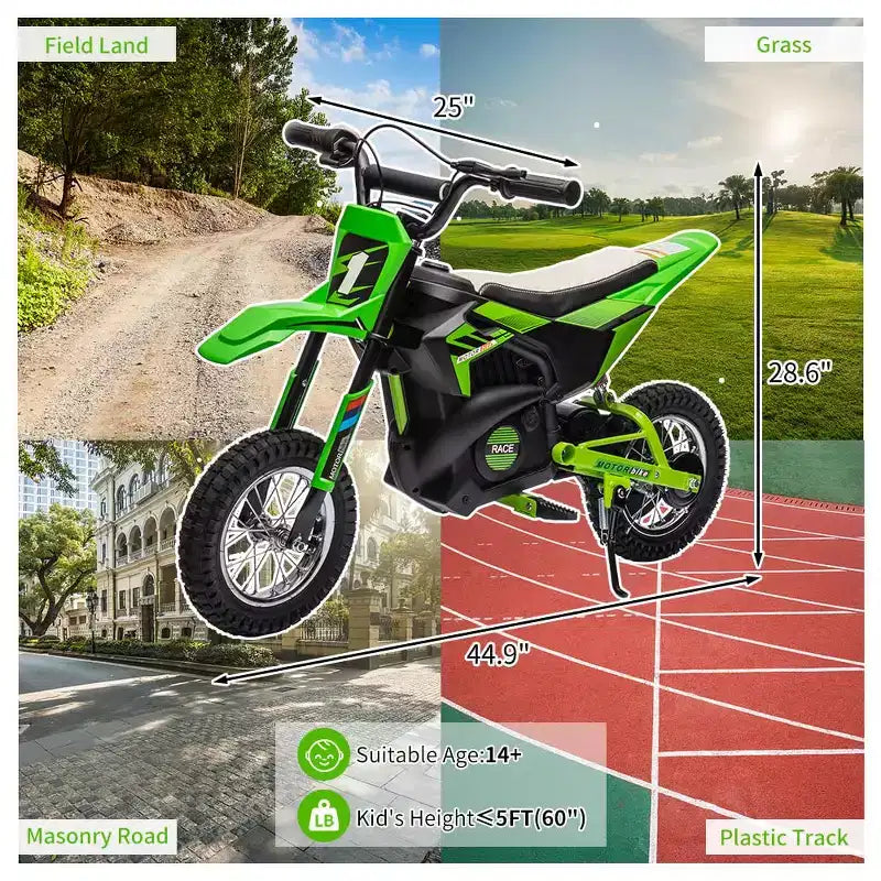 24V Kids Ride on Electric Off-Road Motorcycle,250W Motor 13.6MPH Fast Speed Dirt Bike Motocross,Leather Seat,Twist Grip Throttle,Metal Suspension