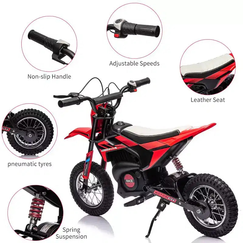 24V Kids Ride on Electric Off-Road Motorcycle,250W Motor 13.6MPH Fast Speed Dirt Bike Motocross,Leather Seat,Twist Grip Throttle,Metal Suspension