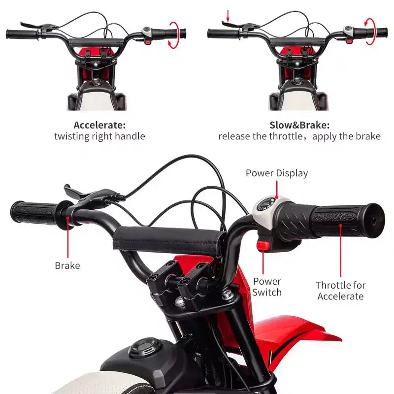 24V Kids Ride on Electric Off-Road Motorcycle,250W Motor 13.6MPH Fast Speed Dirt Bike Motocross,Leather Seat,Twist Grip Throttle,Metal Suspension