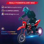 24V Kids Ride on Electric Off-Road Motorcycle,250W Motor 13.6MPH Fast Speed Dirt Bike Motocross,Leather Seat,Twist Grip Throttle,Metal Suspension