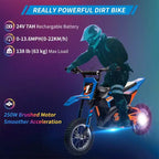 24V Kids Ride on Electric Off-Road Motorcycle,250W Motor 13.6MPH Fast Speed Dirt Bike Motocross,Leather Seat,Twist Grip Throttle,Metal Suspension