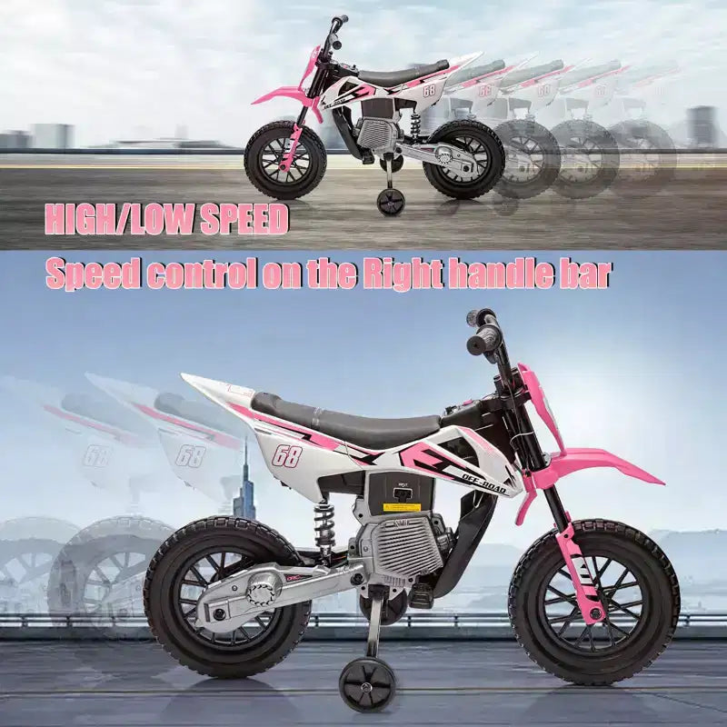 12V Kids Motorcycle, Electric Motorcycle for Kids with Safety Assist Wheels, Bluetooth Music, Spring Suspension,Twist Grip Throttle, Max Speed 3 Mph