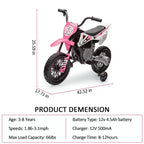 12V Kids Motorcycle, Electric Motorcycle for Kids with Safety Assist Wheels, Bluetooth Music, Spring Suspension,Twist Grip Throttle, Max Speed 3 Mph