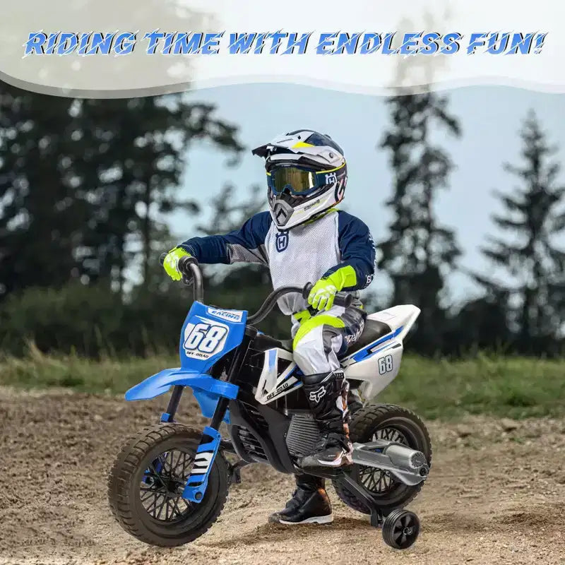 12V Kids Motorcycle, Electric Motorcycle for Kids with Safety Assist Wheels, Bluetooth Music, Spring Suspension,Twist Grip Throttle, Max Speed 3 Mph