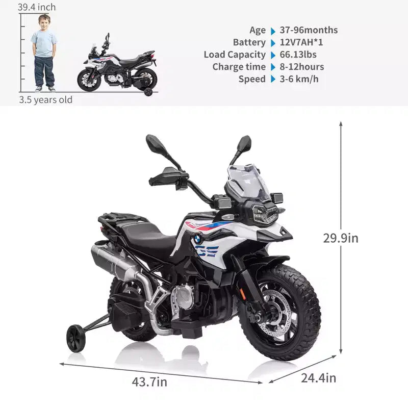 Kids Motorcycle, Licensed BMW 12V 7AH Ride On Motorcycle, Kids Car with Different Speed, High/Low Speed, LED Headlights, Spring Suspension, Music